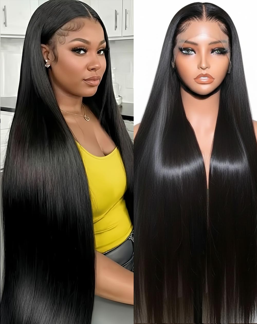 Ruibor Straight Lace Front Wigs Human Hair Pre Plucked 13x6 HD Lace Frontal Wigs Human Hair Wig 200 Density Soft Silky Smooth Tiny Knots Natural Black Human Hair Wig Invisilbe Hairline 24 Inch