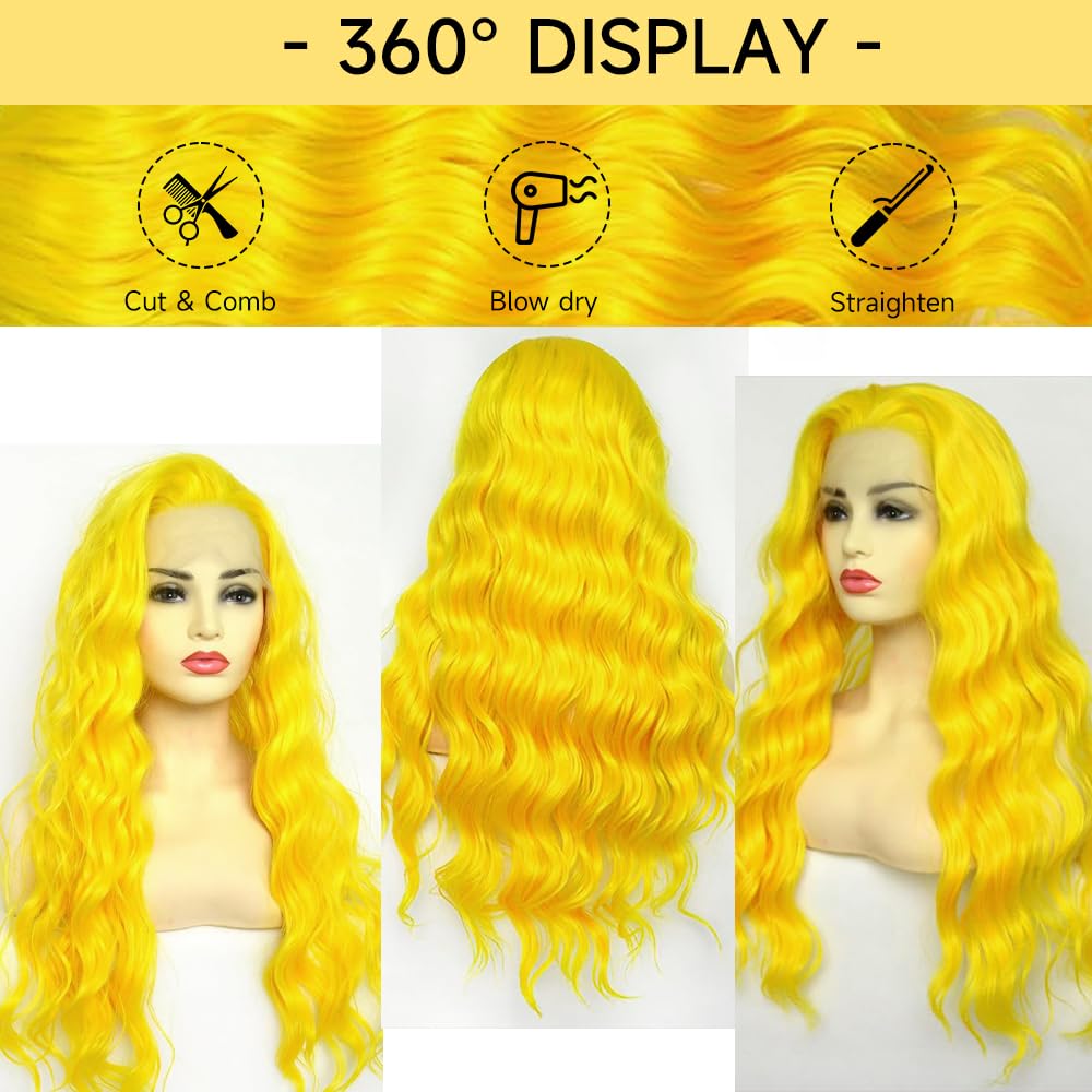 Yellow Lace Front Wig Human Hair 200% Density Yellow Human Hair Wig Body Wave Lace Front Wigs Human Hair Pre Plucked 13x4 HD Lace Frontal Wig Colored Wigs Human Hair 26 Inch