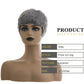 BOBCOO Short Grey Pixie Cut Wig for Black Women, Synthetic Layered Wavy Bob Hairpiece with Bangs, Light Grey Short Pixie Style (Layered)