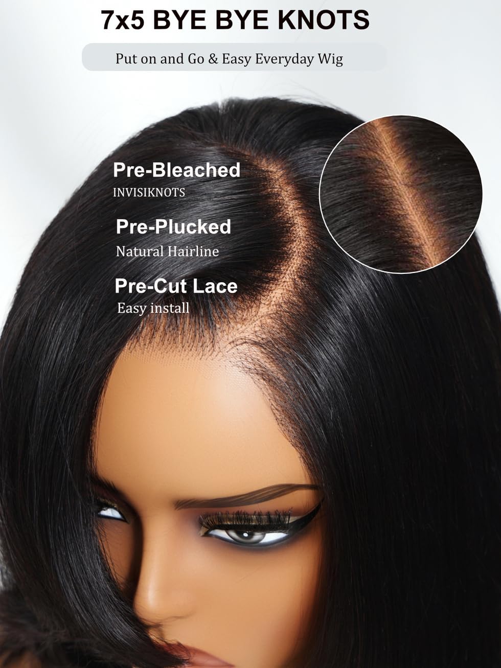 UNICE 8 inch Short Layered Bob Drawstring Wig Human Hair with Side Swept Bangs Bye Bye Knots 7x5 Lace closure Glueless Wigs Human Hair Pre Plucked Pre Cut Read to Wear
