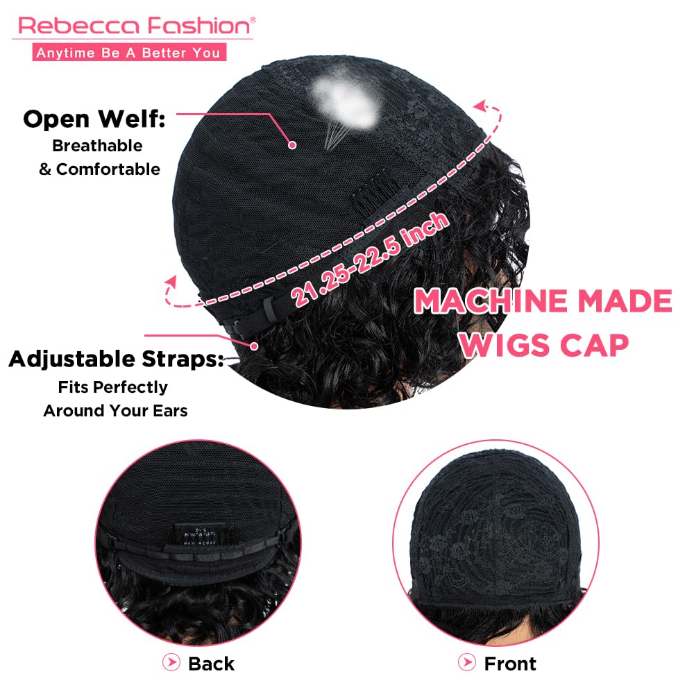 Rebecca Fashion Short Curly Human Hair Wigs for Black Women Cute Curly Bob Wig Side Part Non Lace Glueless Wigs Brazilian Remy Natural Looking Natural Color