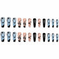 Press on Nails Long Coffin Fake Nails Black Blue Marble Glue on Nails Press on False Nails Glossy Acrylic Ballet Nails Full Cover Reusable Stick on Nails for Women Summer Nails Art Decorations 24PCS