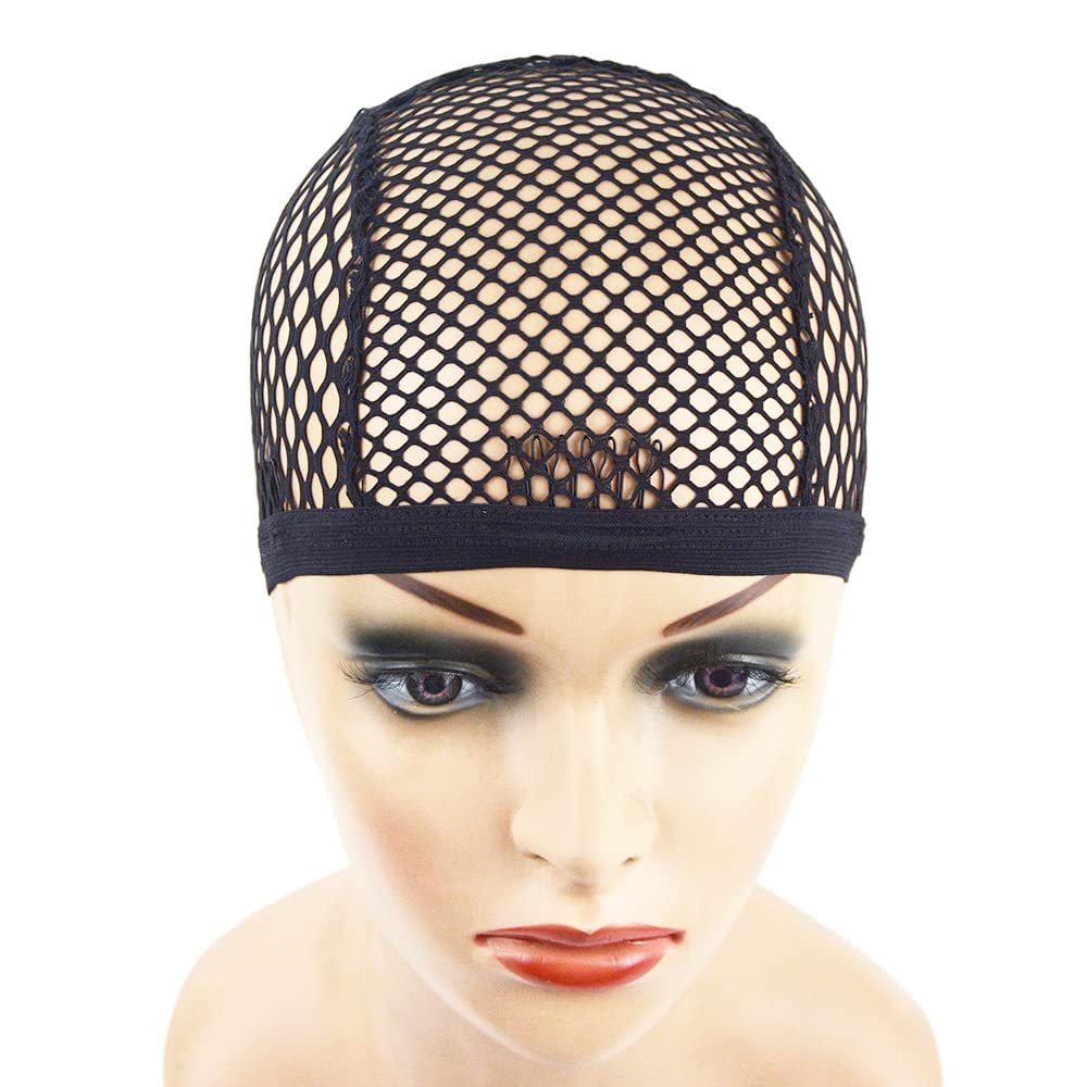 YANTAISIYU 1 Piece Wig Cap Black Stretchable Crochet Wig Cap with 4 Hair Clips Mesh Braided Wig Cap for Making Wig