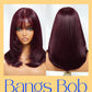 Nadula Purple Black Cherry Short Bob Layered Straight Drawstring Wig Human Hair with Wispy Bangs,Bye Bye Knots 7x5 Lace Closure Glueless Bob Wigs Pre Plucked Pre Cut Read to Wear Deep Wine Red 12inch