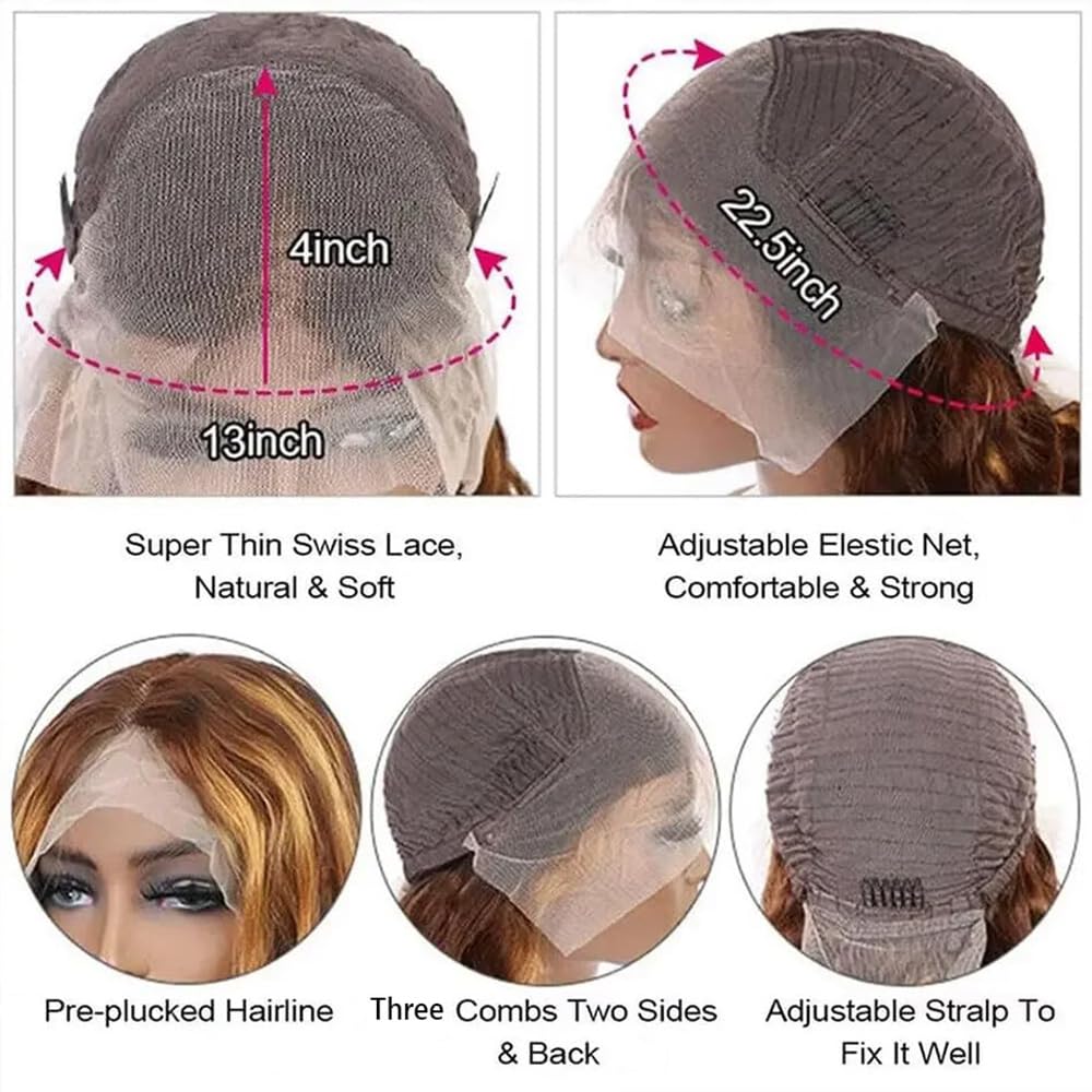 Mepurer Honey Blonde Wig Human Hair Deep Wave Lace Front Wigs 200 Density 4/27 Highlight Ombre 13x4 HD Transparent Lace Front Wig with Baby Hair Deep Curly Wave Wig Human Hair for Black Women 26 Inch