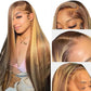 Ladoux Ombre Honey Blonde 13x6 HD Transparent Straight Lace Front Human Hair Wigs for Women 180% Density 4/27 Colored Highlight Curly Glueless Straight Wigs 20Inch Pre Plucked with Baby Hair