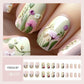 Spring Flower Press on Nails Short Square Fake Nails Glossy Pink Acrylic Nails Press on False Nails with Floral Designs Spring Summer Glue on Nails Short Stick on Nails for Women Nail Art Decor 24PCS