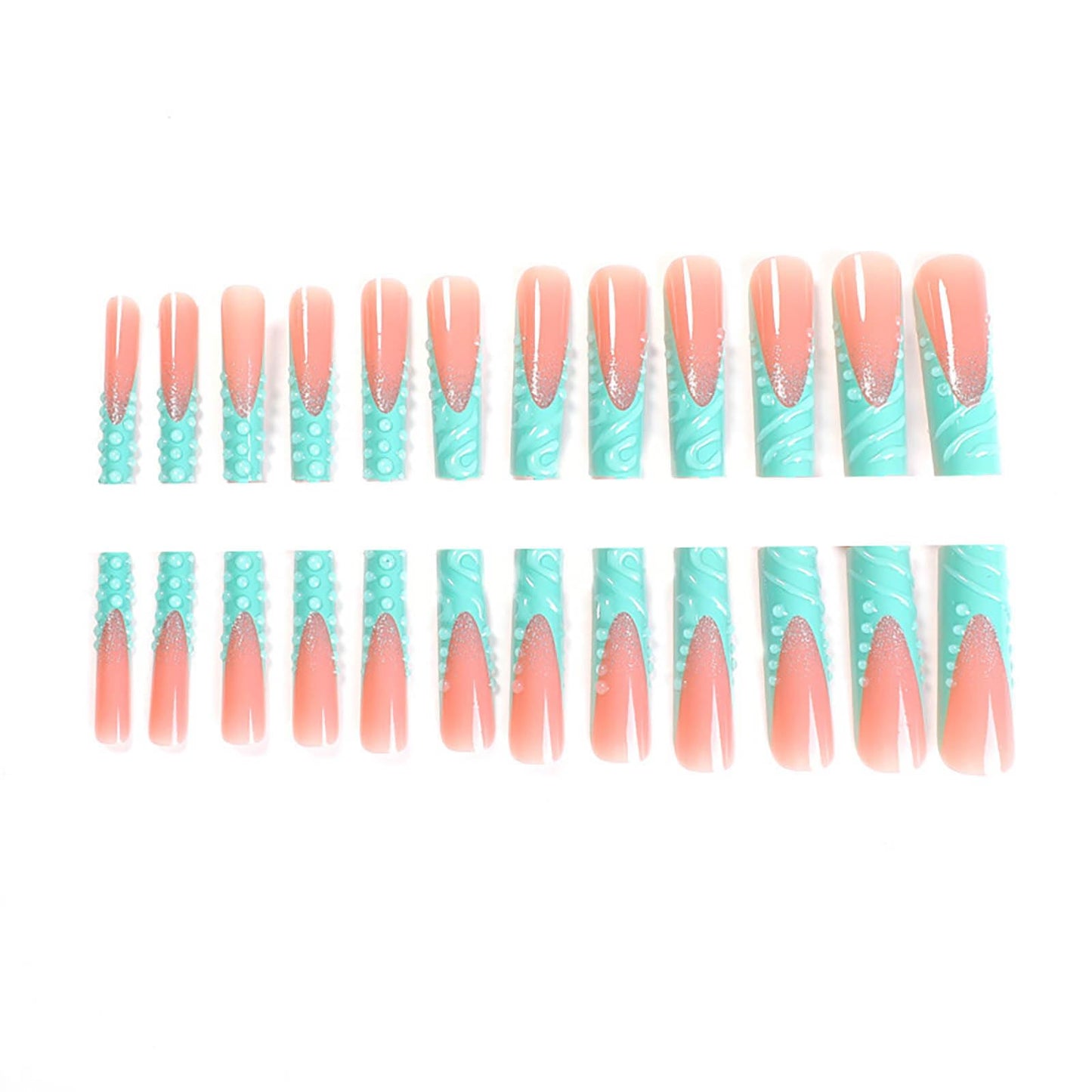 RTKHFZE Press on Nails Long Square Shape Fake Nails with 3D Polka Dots and French Tip Design False Nails,Nude Glue on Nails Gift for Holiday/Christmas Day/Daughter/Party/Valentine'S Day
