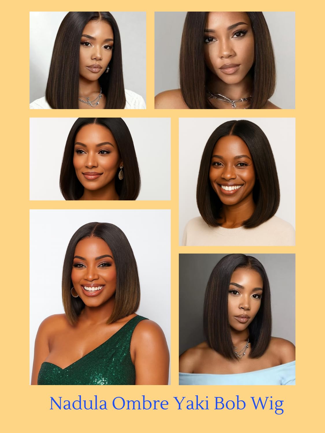 Nadula Balayage Ombre Brown Yaki Straight Bob Drawstring Wig Human Hair Pre Plucked,Pre Cut Glueless 7x5 HD Bye Bye Knots Ready to Wear Short Yaki Bob Wig with Chestnut Brown Highlight 14inch