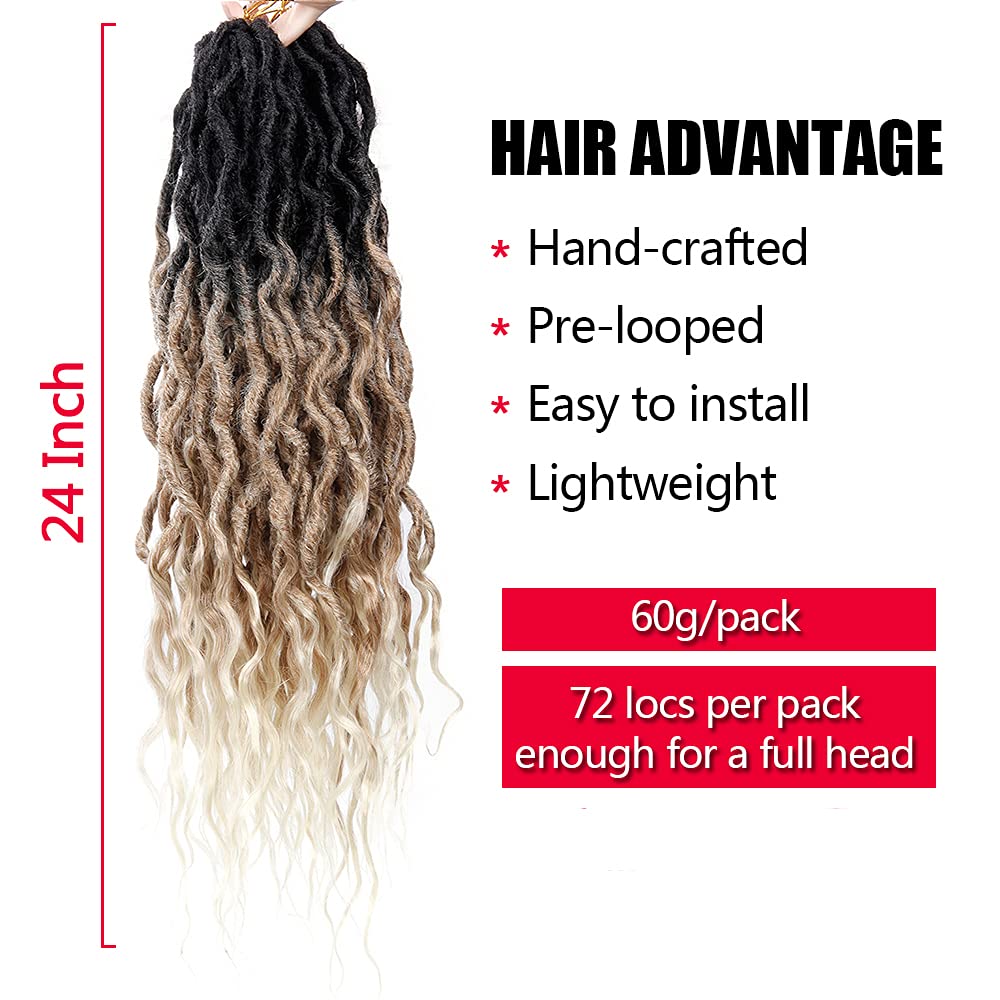 Faux Locs Crochet Hair 6Packs 24Inch Goddess Locs Crochet Hair,Soft Locs Crochet Locs With Curly Ends (24'', 1B/27/613)