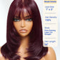 Nadula Purple Black Cherry Short Bob Layered Straight Drawstring Wig Human Hair with Wispy Bangs,Bye Bye Knots 7x5 Lace Closure Glueless Bob Wigs Pre Plucked Pre Cut Read to Wear Deep Wine Red 12inch