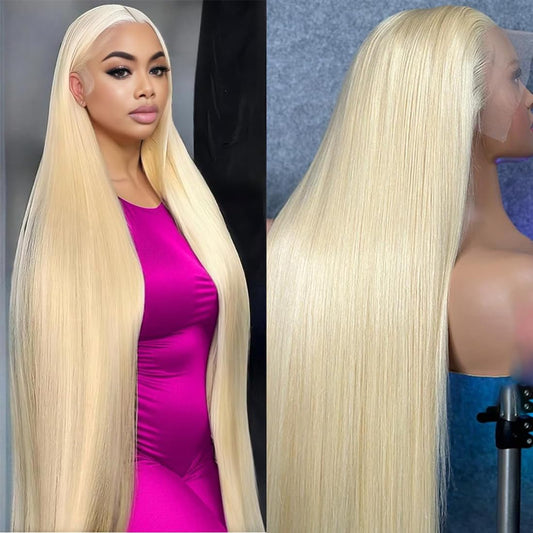 DJFG 40 Inch 613 Lace Front Wig Human Hair Blonde Wig Human Hair 200 Density 613 13x6 Lace Front Wig Human Hair Pre Plucked HD Lace Frontal Wig Straight Glueless