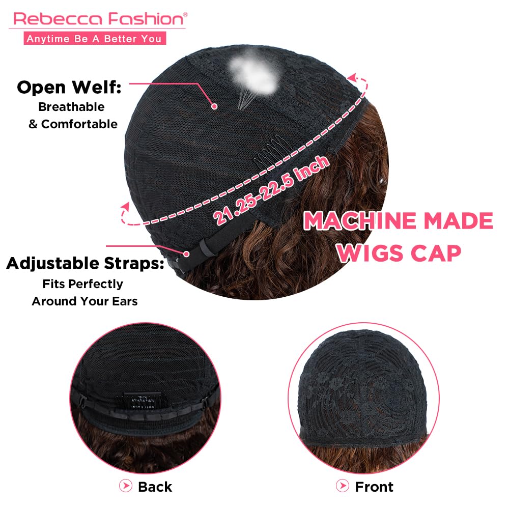 Rebecca Fashion Short Curly Human Hair Wigs for Black Women Cute Curly Bob Wig Side Part Non Lace Glueless Wigs Brazilian Remy Natural Looking Natural Looking MIixed Medium Brown Color