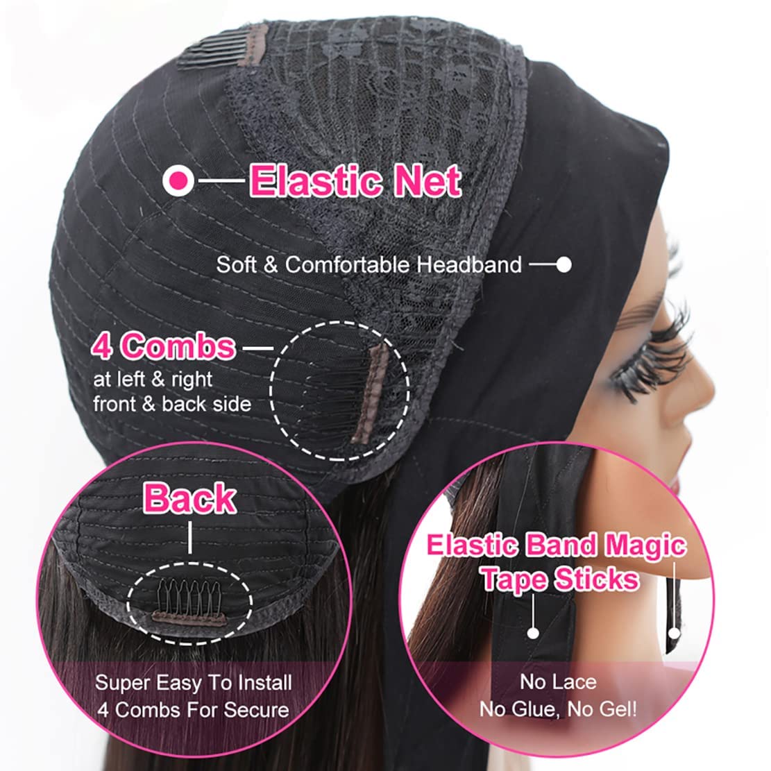 Celiarita Ombre Headband Wig Human Hair Deep Wave 16 Inch Dark Burgundy None Lace Front Wigs Glueless #1B/99J Deep Curly Wave Human Hair Headband Wig Attached Half Wigs for Black Women 150% Density…