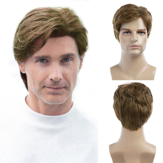 Baruisi Mens Wigs Short Light Brown Wig Synthetic Heat Resistant Natural Halloween Cosplay Hair for Male