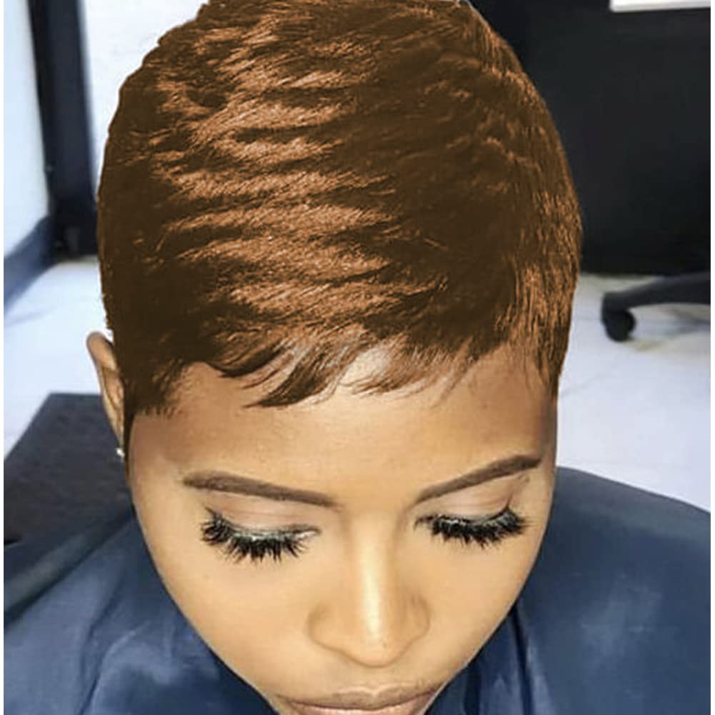 Short Wig for Black Women Dark Brown Pixie Cut Wig for Women Auburn Short Pixie Wigs With Bangs Synthetic Hair Pixie Wigs for Black Women Short Wigs (Dark Brown)