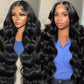 18 Inch 13x4 Body Wave Lace Front Wigs Human Hair 200 Density HD Lace Front Wigs Human Hair Pre Plucked Brazilian Virgin Wigs Human Hair for Women Glueless Lace Frontal Wig Natural Black Body Wave Wig
