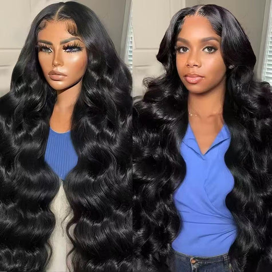 18 Inch 13x4 Body Wave Lace Front Wigs Human Hair 200 Density HD Lace Front Wigs Human Hair Pre Plucked Brazilian Virgin Wigs Human Hair for Women Glueless Lace Frontal Wig Natural Black Body Wave Wig