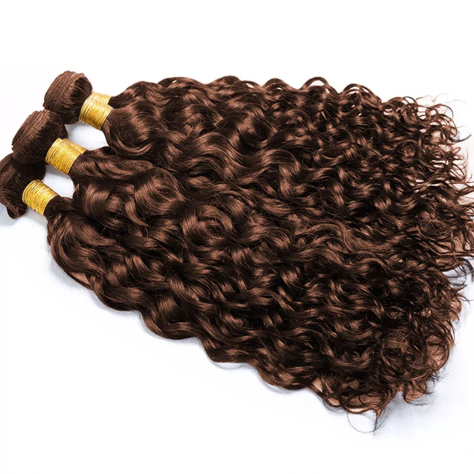 Color #4 Bundles Chocolate Brown Water Wave Human Hair Bundles 20 22 24 Inch Peruvian Color #4 Wet and Wavy Bundles Human Hair Dark Brown Bundles Hair Weave