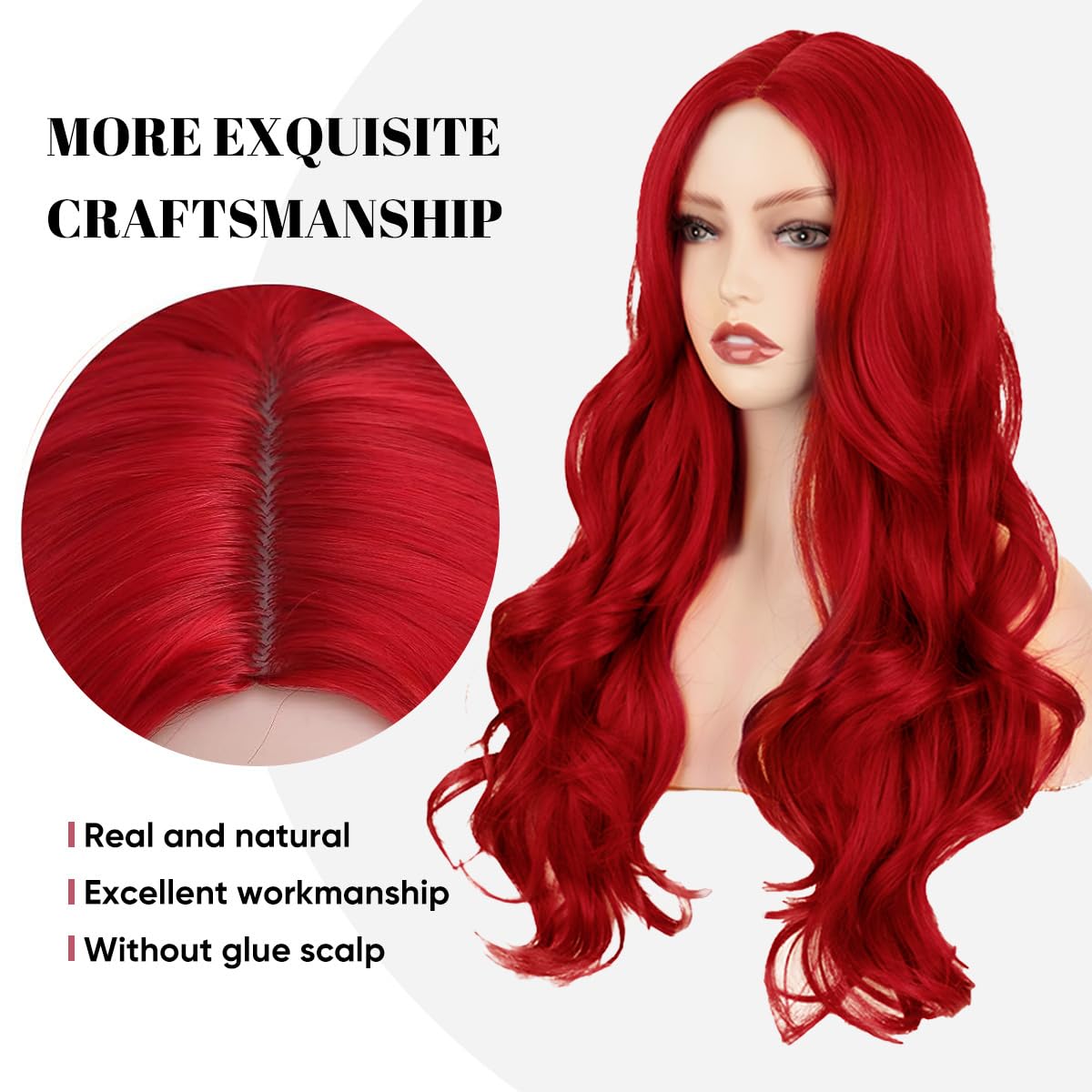 Sabosi Red Wig for Women Long Wavy Wigs Middle Part Wavy Wig Natural Looking Synthetic Heat Resistant Fiber Wig for Daily Party Use
