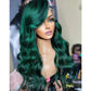 SISIFIRE Lace Front Wigs for Women Green Hair with Black Roots Loose Curly Wave Synthetic Body Wave Heat Resistant Fiber with Baby Hair Pre Plucked for Daily Use