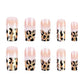 Long Coffin Press on Nails French Fake Nails Glossy Acrylic Press On Nails with Glitter Leopard Print Designs French Style Gradient Acrylic Full Cover Glue on Nails Long False Nails for Women 24PCS