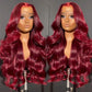 SISIFIRE Burgundy Body Wave Lace Front Wigs for Women 13 * 4 Inch Heat Resistant Fiber Long Loose Curly Lace Wig with Baby Hair Wine Red Synthetic Glueless Lace Front Wig for Daily Party Use 26 Inch