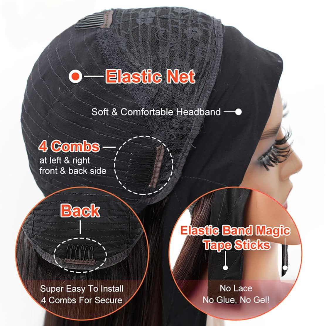 olimaruly Headband Wig Human Hair 18 inch Body Wave Ombre None Lace Front Wig Highlight Machine Made for Black Women 150% Density