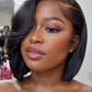 UNICE 8 inch Short Layered Bob Drawstring Wig Human Hair with Side Swept Bangs Bye Bye Knots 7x5 Lace closure Glueless Wigs Human Hair Pre Plucked Pre Cut Read to Wear
