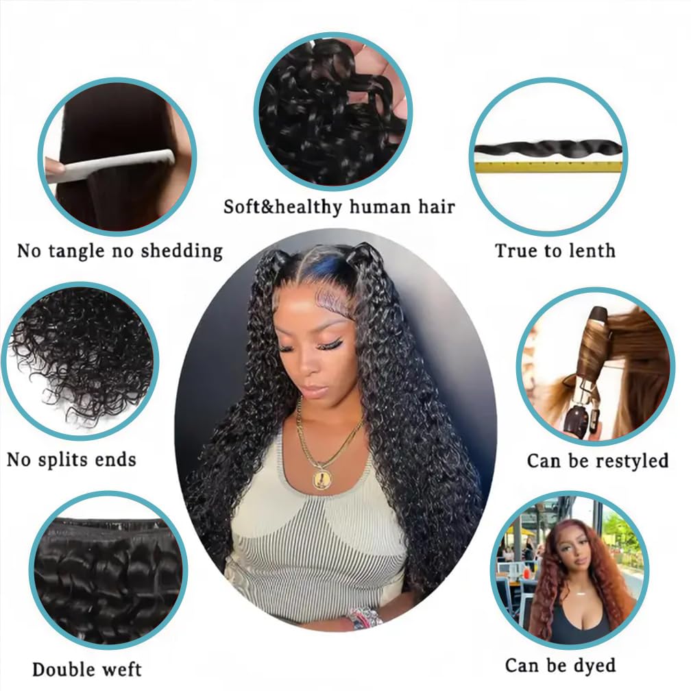 Borchan Water Wave Bundles 26 28 30 Inch Brazilian Water Curly 3 Bundles Human Hair for Black Women Hair Extensions Natural Black Color