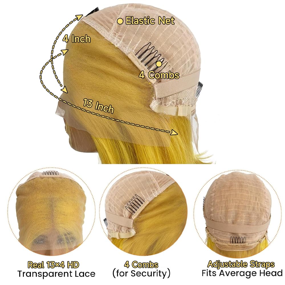 Yellow Lace Front Wig Human Hair 200% Density Yellow Human Hair Wig Body Wave Lace Front Wigs Human Hair Pre Plucked 13x4 HD Lace Frontal Wig Colored Wigs Human Hair 26 Inch