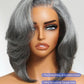Nadula 8inch Short Salt and Pepper Glueless Side Part Grey Wig Human Hair with Blowout Face Framing Layers, 6x1.5 T Part Lace Closure Wig Pre Plucked Bleached Knots Ready to Go Short Wavy Bob Wig