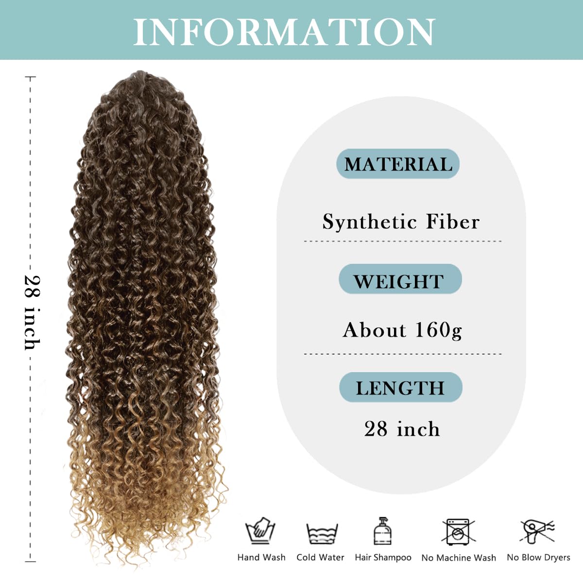 SuCoo Drawstring Ponytail Extension for Women Curly Ponytail Extension Synthetic Hair Natural Wavy Hair Pieces for Daily Use (P4/27,28inch, 160g)