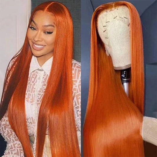 VIPPRETTY Ginger Synthetic Wig13x6 150% Density Straight Ginger Orange Lace Front Wigs Synthetic hair 350 Colored HD Transparent Lace Frontal Wig Pre Plucked With Baby hair