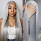 SOSEXY Grey Lace Front Wigs Human Hair 13x4 HD Transparent Straight Lace Frontal Wigs 180% Density Human Hair Wigs for Women Pre Plucked with Baby Hair Gray Wig