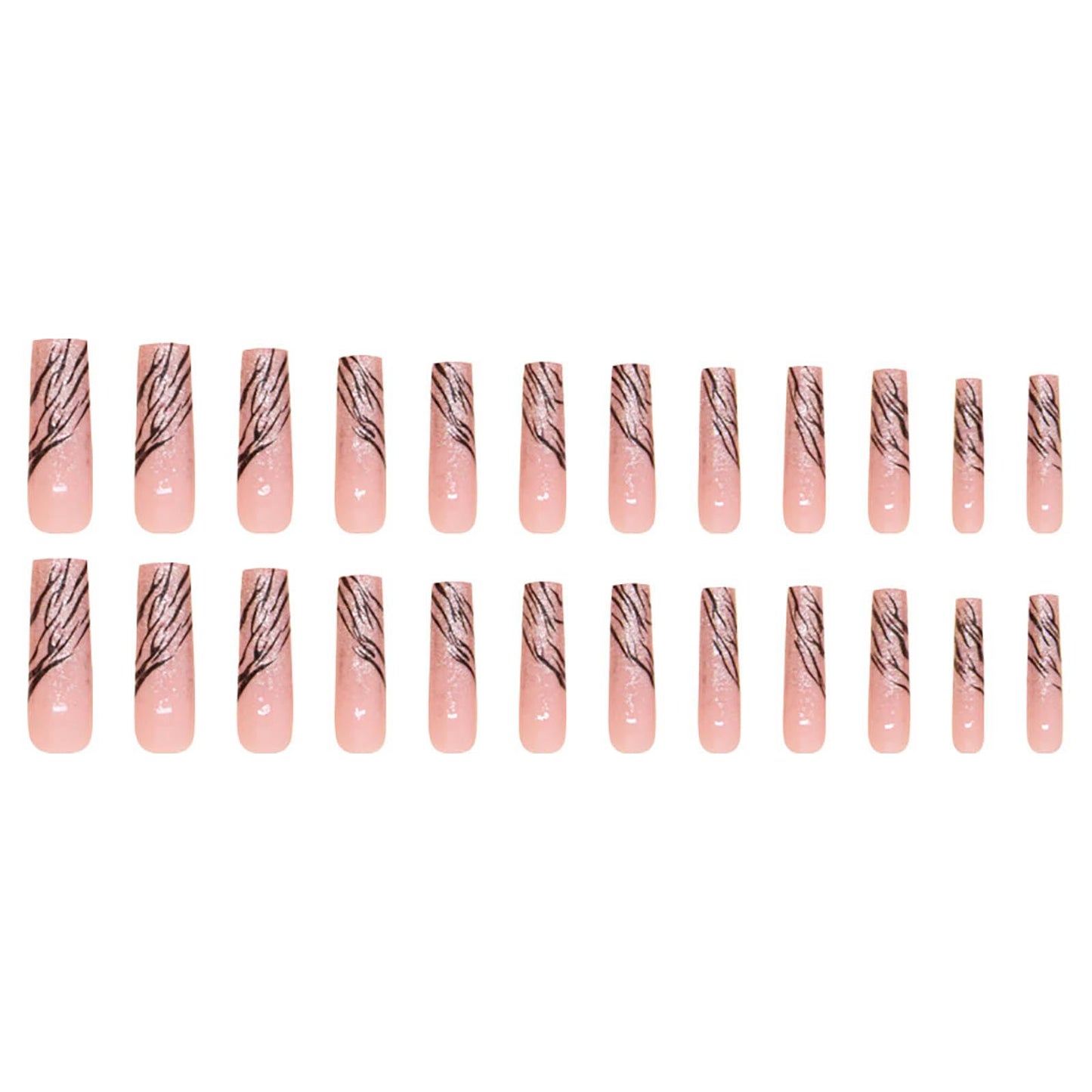 Long Press on Nails Square Fake Nails Silver Glitter French Tip False Nails with Silver Swirl Design Acrylic Nails Long Square Glue on Nail Full Cover Stick on Nail for Women 24Pcs