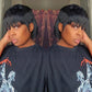 QiaQiaRing Mullet Human Hair Wigs for Black Women Mullet Short Layered Pixie Cut Bob Wigs With Bangs 8inch Natural Black Color Chic Elegent Glueless Brazilian Virgin Straight Human Hair