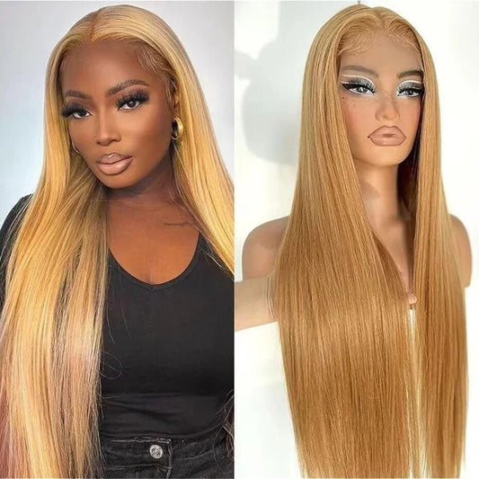 VIPPRETTY 13X6 Lace Front Wigs Synthetic Hair 180% Density Milk Tea Blonde Color Straigh HD Transparent Lace Frontal Wig Pre Plucked With Baby hair Wig Bleached Knots 28Inch