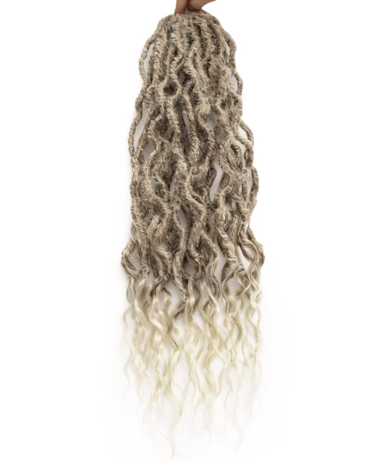 Faux Locs Crochet Hair 24Inch Wavy Pre-looped Goddess Locs Crochet Hair, 6Packs Soft Locs Curly Ends Dreadlock Crochet Locs Synthetic Crochet Hair for Black Women Human Hair (27/613, 24'')