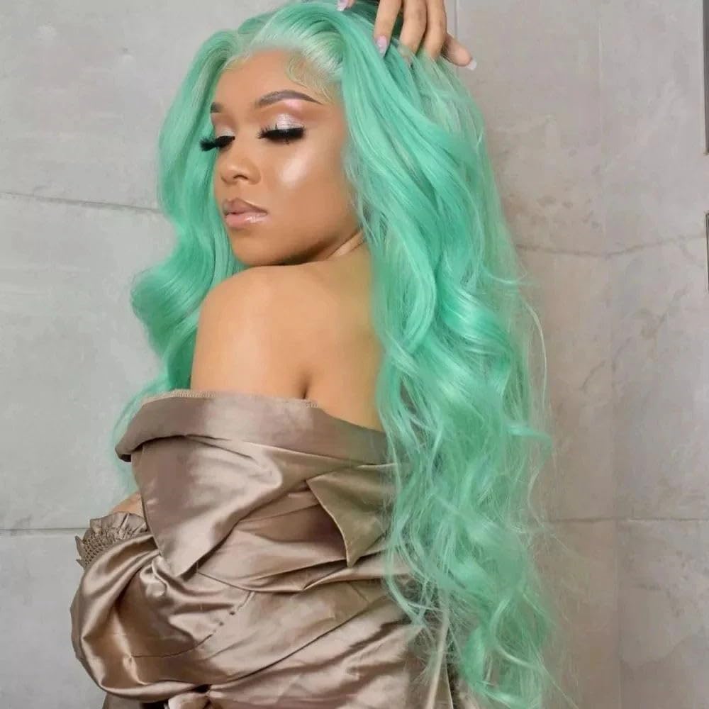 SISIFIRE Highlight Long Wavy Wigs for Women Green Middle Part Loose Curly Wave Wig Synthetic Heat Resistant Fiber Wig for Halloween Cosplay Christmas Wigs