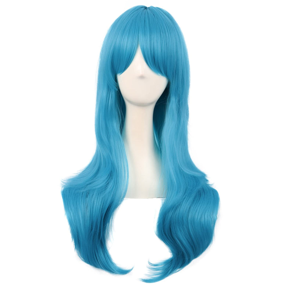 MapofBeauty 28 Inch Long Curly Hair Costume Cosplay Wig, Cyan Blue
