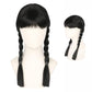 Tatibana Girls Kids Long Straight Black Braided Wig with Bangs Synthetic Wig with Wig Cap Halloween Party Cosplay Wig Suitable for girls and children aged 12 and above