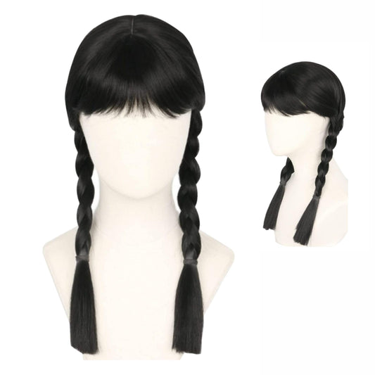 Tatibana Girls Kids Long Straight Black Braided Wig with Bangs Synthetic Wig with Wig Cap Halloween Party Cosplay Wig Suitable for girls and children aged 12 and above