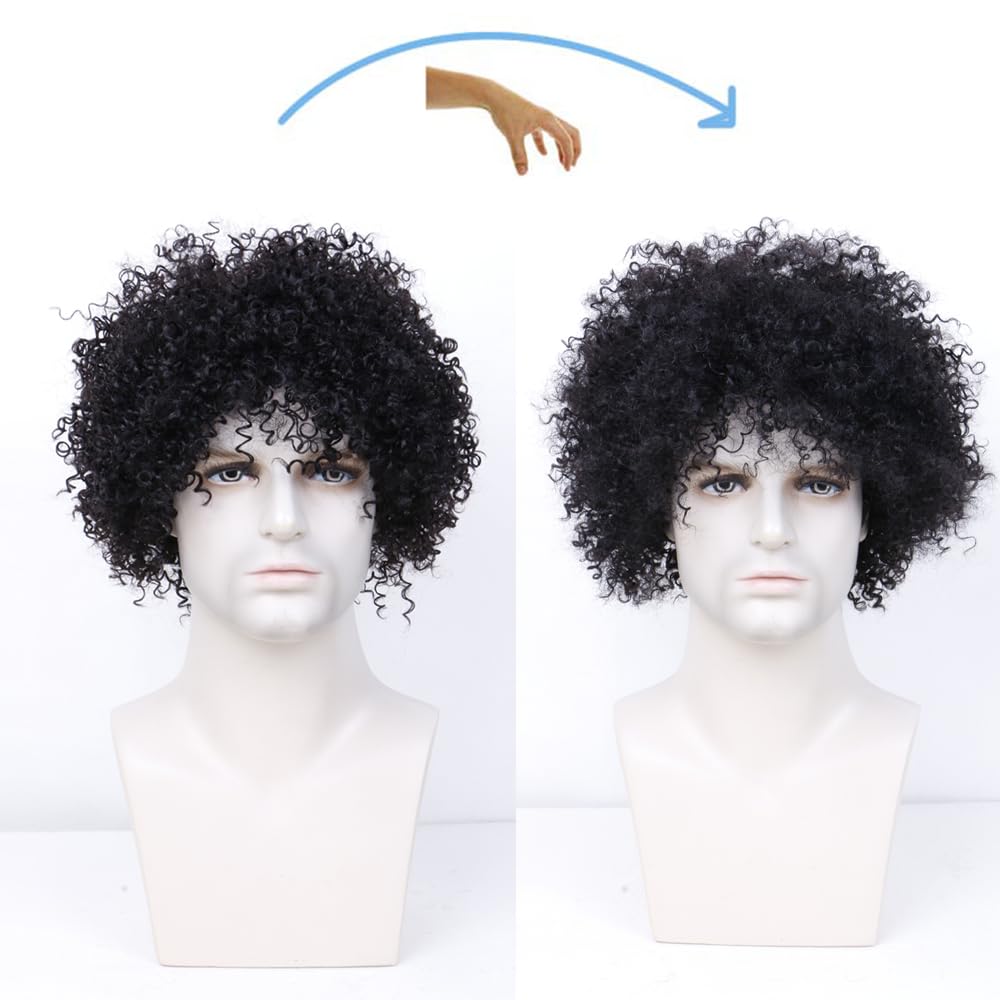 BECUS 8 Inch Afro Wig for Black men Short Kinky Curly Human Hair Wigs for Black Men Short African American Male Afro Wig (Natural Spiral Black #1B)