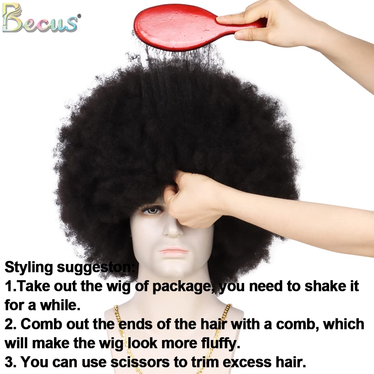 BECUS Afro Wig Men 70s 80s Black Hair Wig Fluffy Large Afro Wigs for Black Men Halloween Cosplay Disco Rocker Costume Wigs Fancy Funny for Party
