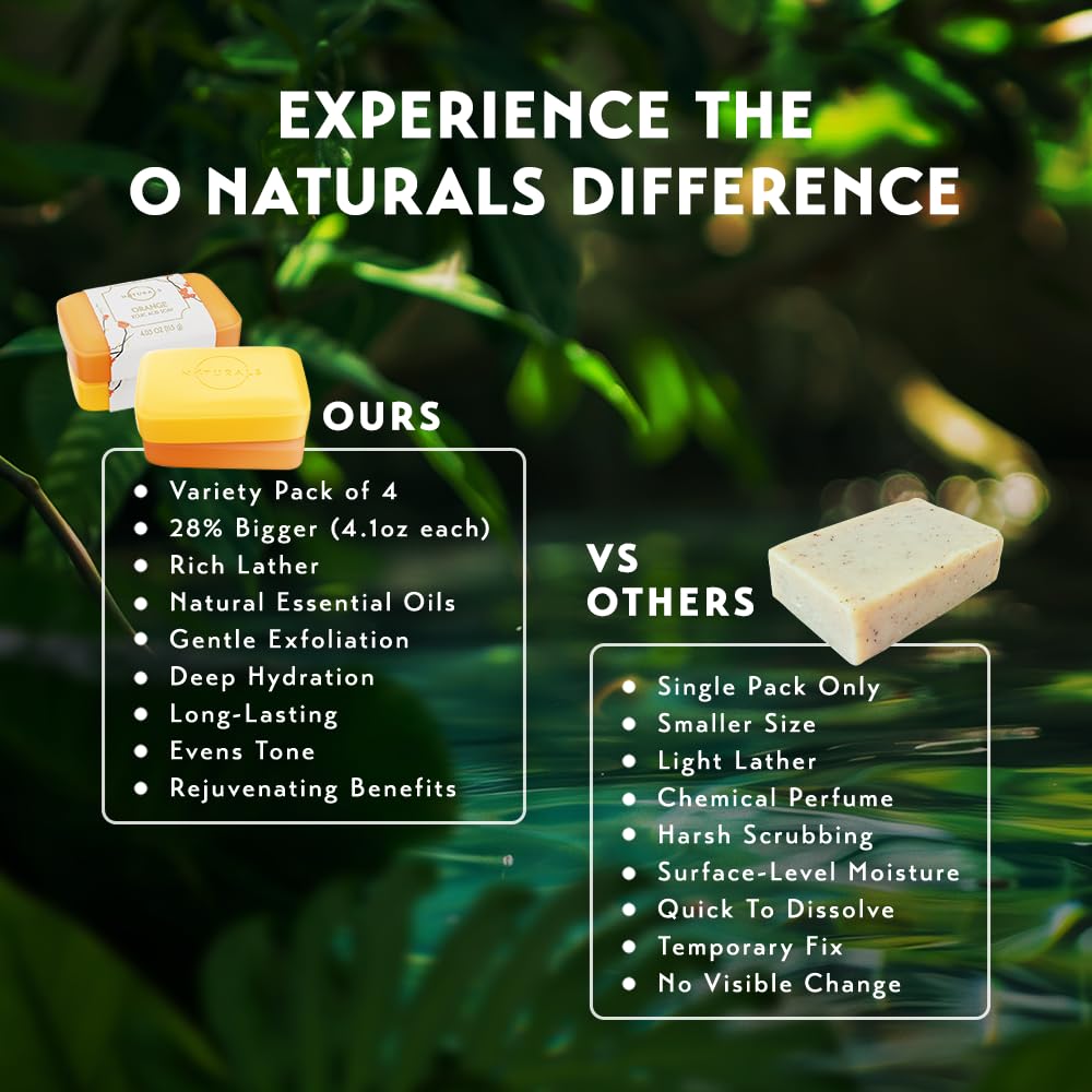 O NATURALS 100% Natural Bar Kojic Acid Soap - Gift Set - Organic Ingredients & Essential Oils - Spa Gifts for Women & Men, Body Wash - 4PC Turmeric