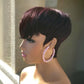 QiaQiaRing Chic Elegent Pixie Cut Wigs for Black Women Black 99J Color for Daily Use Short Layered Pixie Cut Human Hair Wigs With Bangs Brazilian Virgin Straight Human Hair Full Machine Made