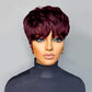 QiaQiaRing 10A Pixie Cut Wigs for Black Women Dark 99J Color Daily Use Color Short Layered Pixie Cut Human Hair Wigs With Bangs Brazilian Virgin Straight Human Hair(dark 99J)