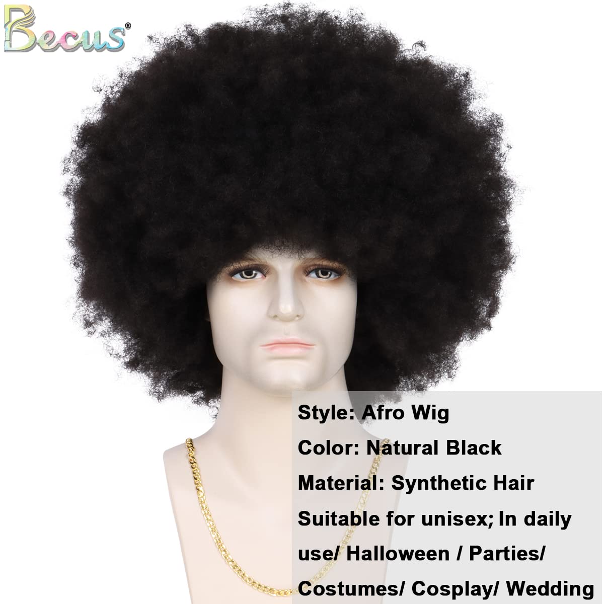 BECUS Afro Wig Men 70s 80s Black Hair Wig Fluffy Large Afro Wigs for Black Men Halloween Cosplay Disco Rocker Costume Wigs Fancy Funny for Party