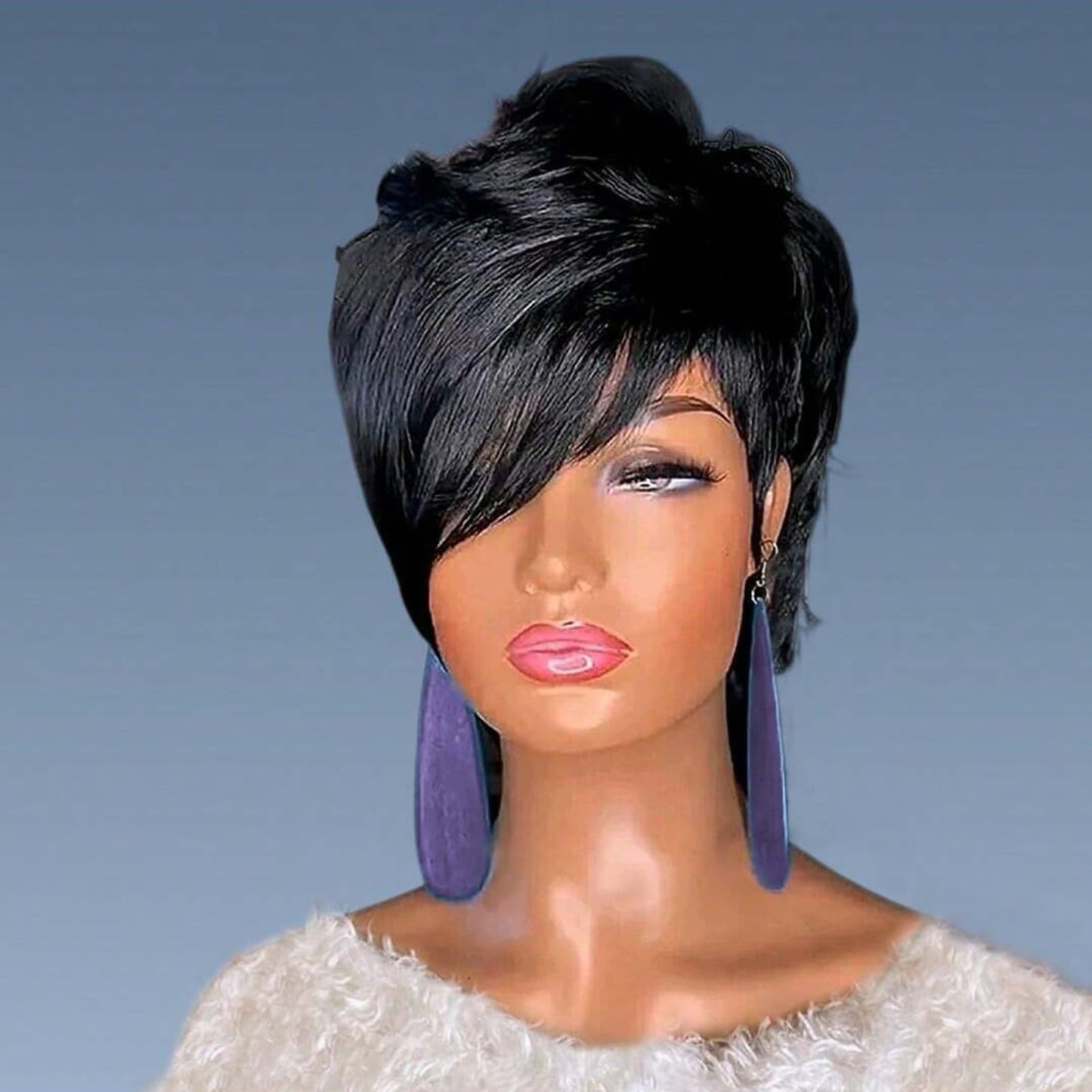 PurpleSexy 80s90s Mullet Pixie Cut Wigs 12inch Short Layered Pixie Cut Curly Human Hair Wigs for Black Women Put on and Go Glueless Brazilian Virgin Curly Human Hair